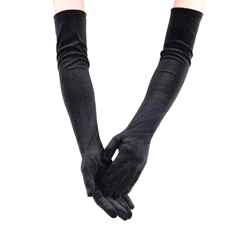 1pair Autumn Winter Black Classic Adult Opera/Elbow Stretch Finger Long Gloves Arm Warm Women Evening Dress Etiquette Gloves