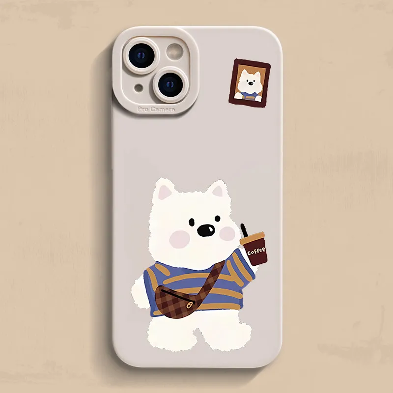 Kaffee-Trinkender Hund Silikon Handyhülle für iPhone 17 16 15 14 13 12 11 Pro Max 16E XS X XR 7 8 Plus 13 17 Stoßfeste Weiche Hülle