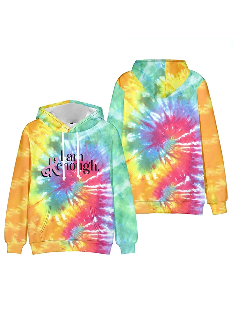 I Am Kenough Bluzy z kapturem Litera Nadruk 3D Mężczyźni Kobiety Oversized Cool Tie Dye Streetwear Pullover Bluzy Sportowe Unisex Top Odzież — zdjęcie 2