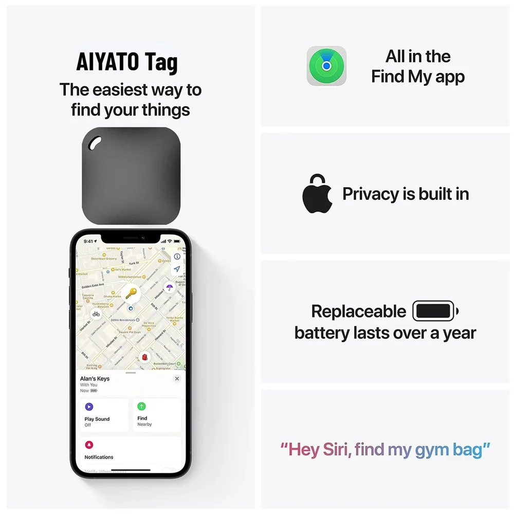 Portable Smart Bluetooth GPS Tracker Work with Apple Find My APP Anti Loss Locator Device Accurate Position Pet Car Key Finder