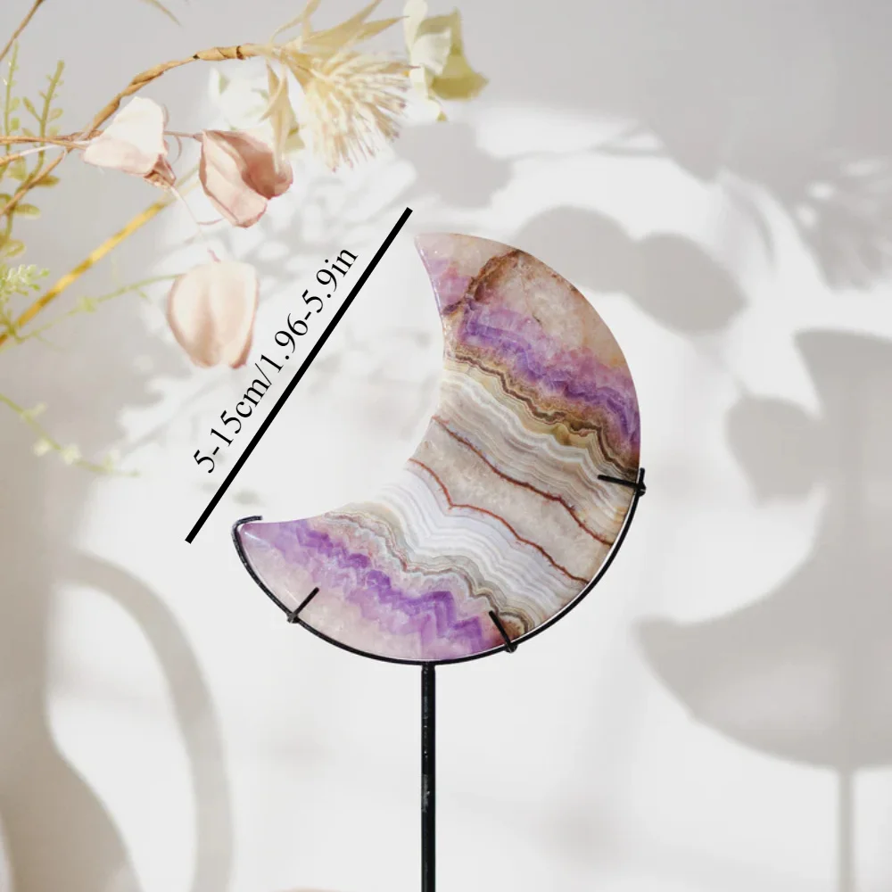 1pc RARE Amethyst with Mexican Lace Agate Crystal Moon, Elegant Indoor Decor with Unique Stone Pattern