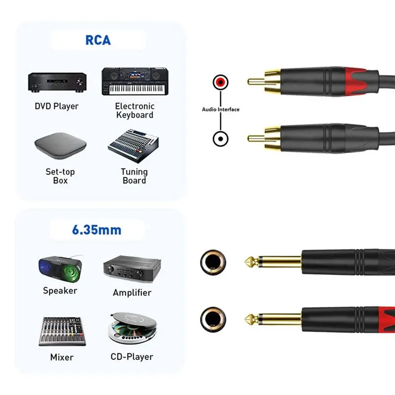 Hifi Audio Cable Stereo 6.35Mm To 2 RCA Cable Y Splitter TRS 6.35 To Dual RCA Signal Adapter Cord For Amplifier Mixer