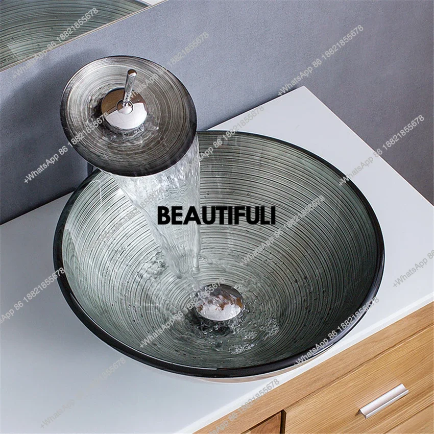 

Умывальник из закаленного стекла RR Nordic с простым спиральным узором, настольный умывальник, художественный умывальник, умывальник для ванной комнаты, набор для ванной комнаты