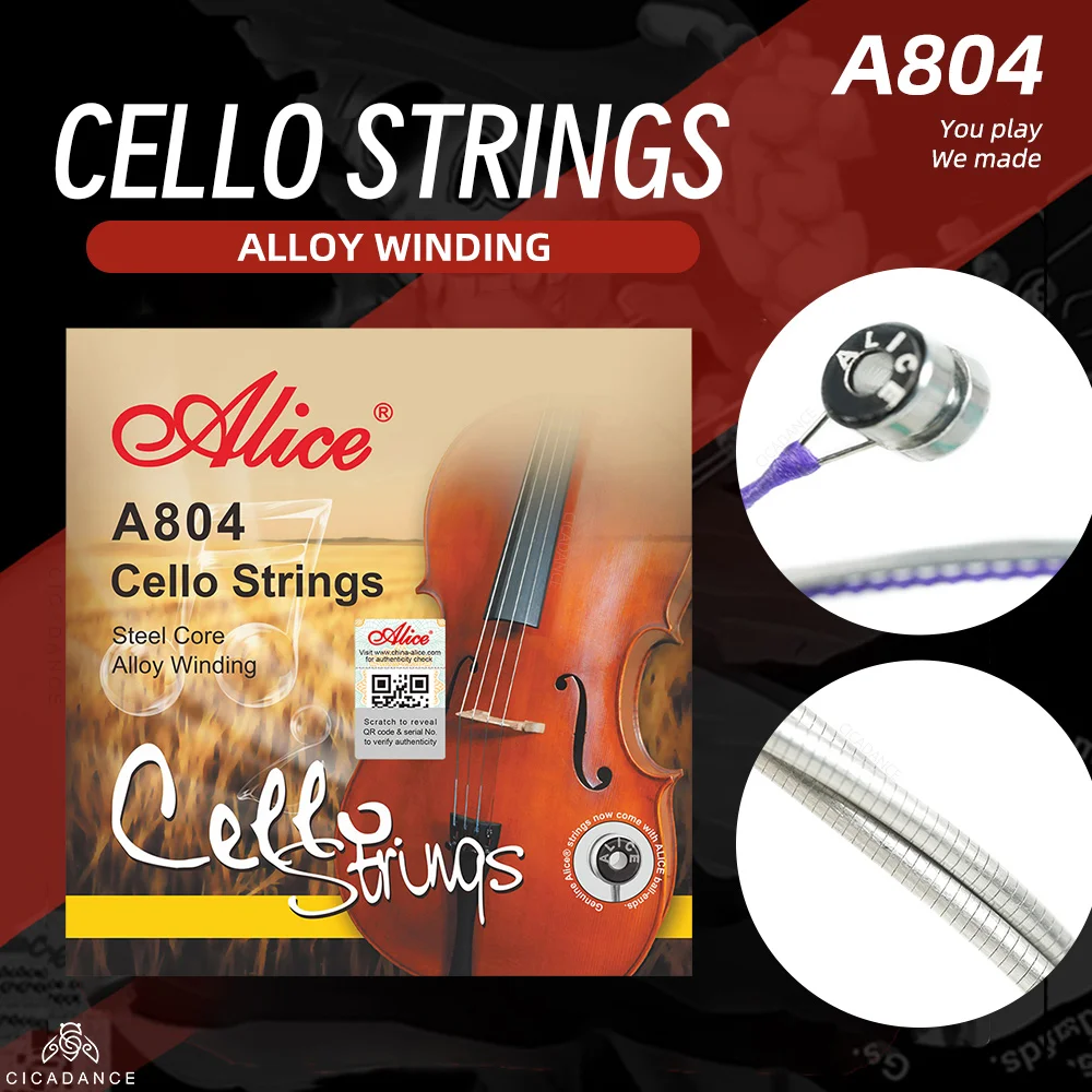 

Alice A804 Cellos Strings A/D/G/C Steel Core Alloy Winding For 4/4 3/4 1/2 Size Cello String Set Musical Instrument Accessories