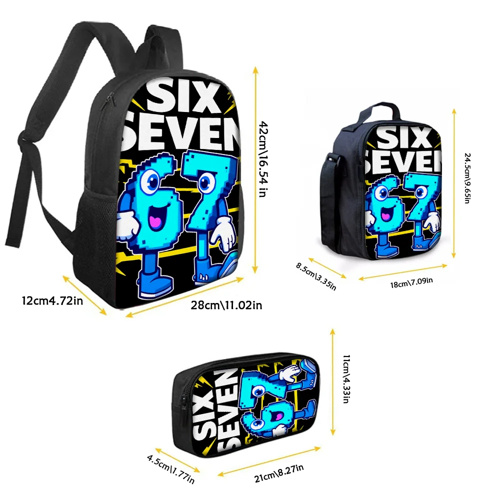 3pcs Number 67 Pattern Backpack Set Lightweight Large Capacity School Bag Travel Bag with Shoulder Bag Pencil Bag Perfect Gift