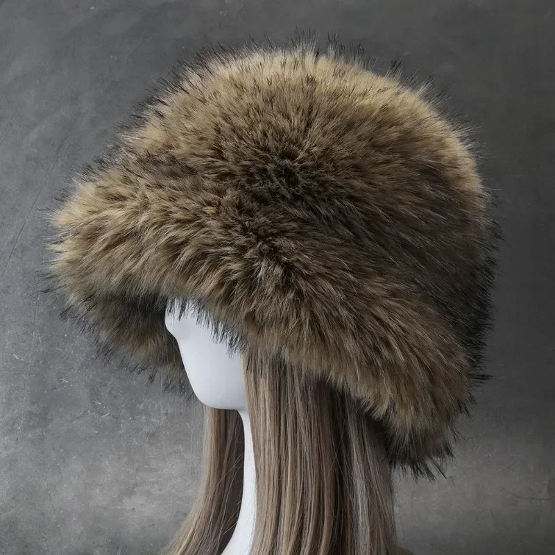 New Long Faux Fur Big Winter White Furry Bucket Hat for Women Men Soft Fluffy Warm Fuzzy Panama LadiesFaux Fur Fisherman Hats