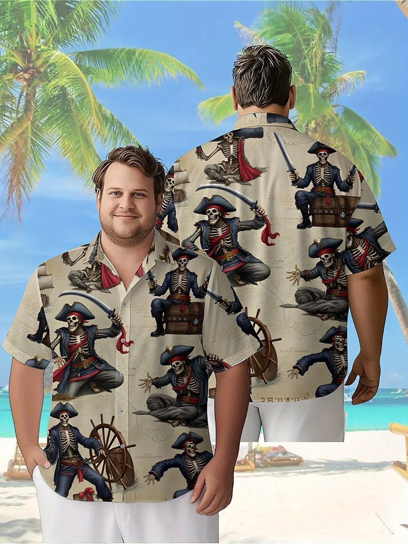 

Men's Plus Size Hawaiian Shirts Pirate Adventure Pattern, Unisex Aloha Shirts,New Summer Tops Tee,streetwear
