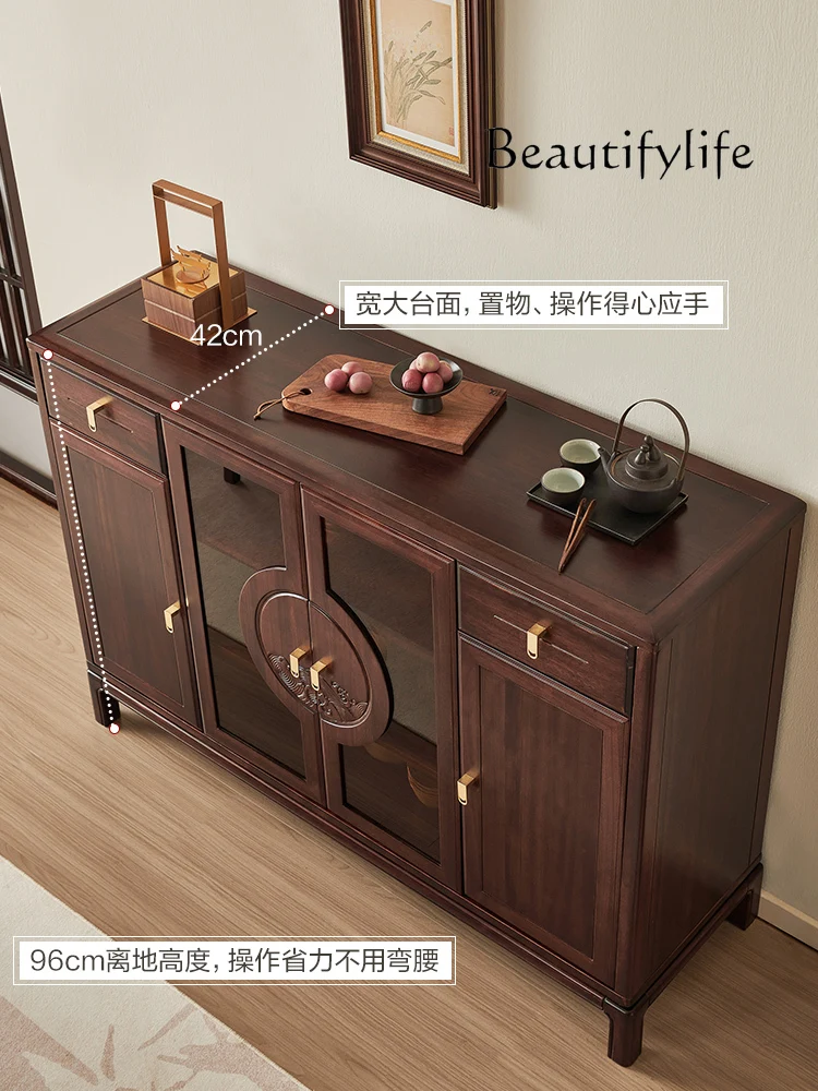 Home Furnishing New Chinese Glass Door Vertical Cabinet Solid Wood Simple Storage Cabinet