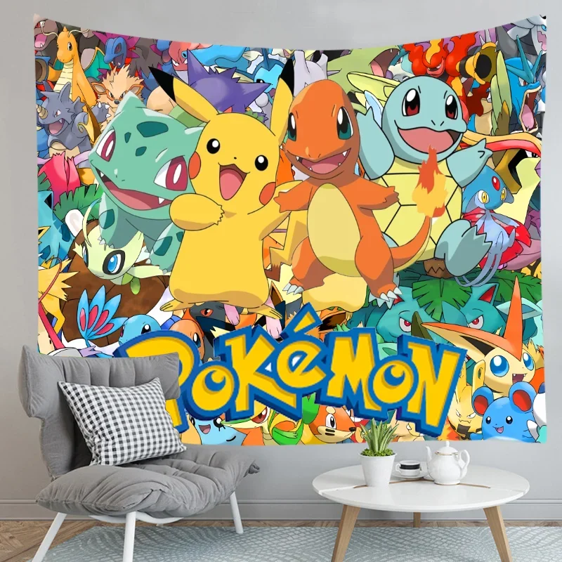 Pokemon Wall Tapestry Pikachu Charmander Party Photography Background Printed Polyester Backdrop Wall Hanging Decoration Gift