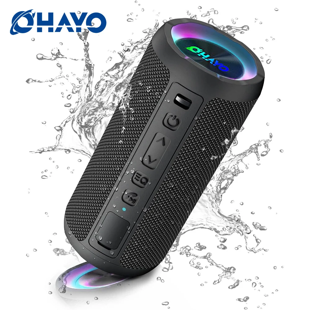 Ohayo draagbare waterdichte (IP67) Bluetooth-luidspreker met RGB-verlichting, 30 uur speeltijd, 24 W stereo luid geluid, TWS-koppeling, AUX-in