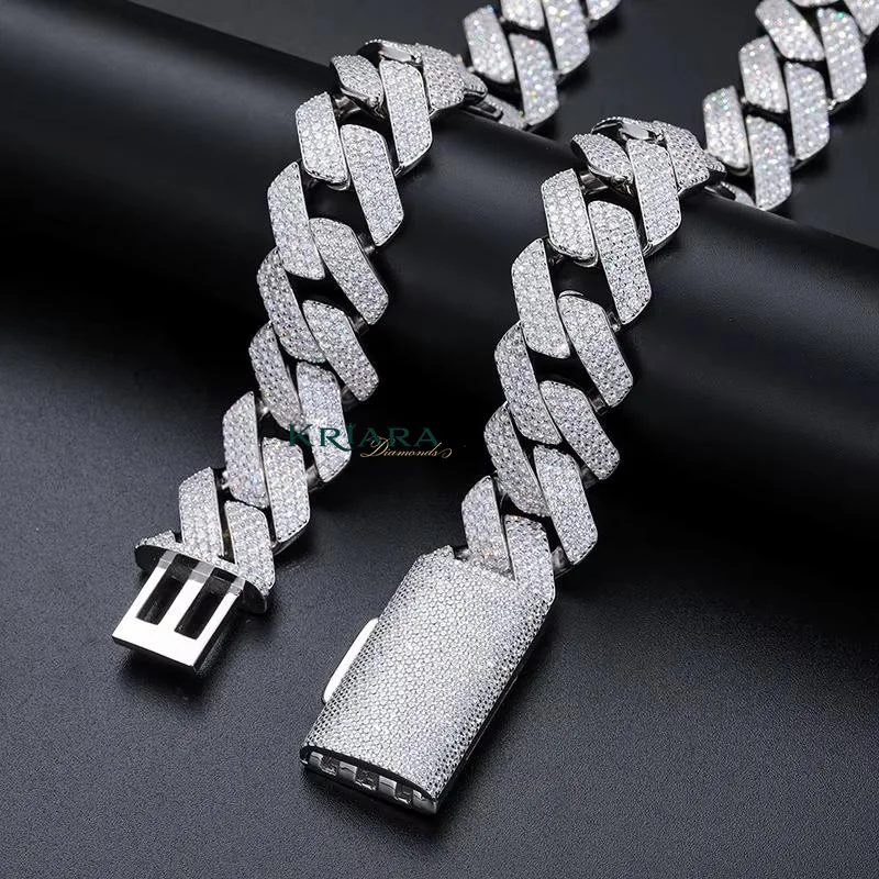 S925 Sterling Men's Silver Moissanite Chain Necklace Rhodium Plated Hiphop Everyday Wear.