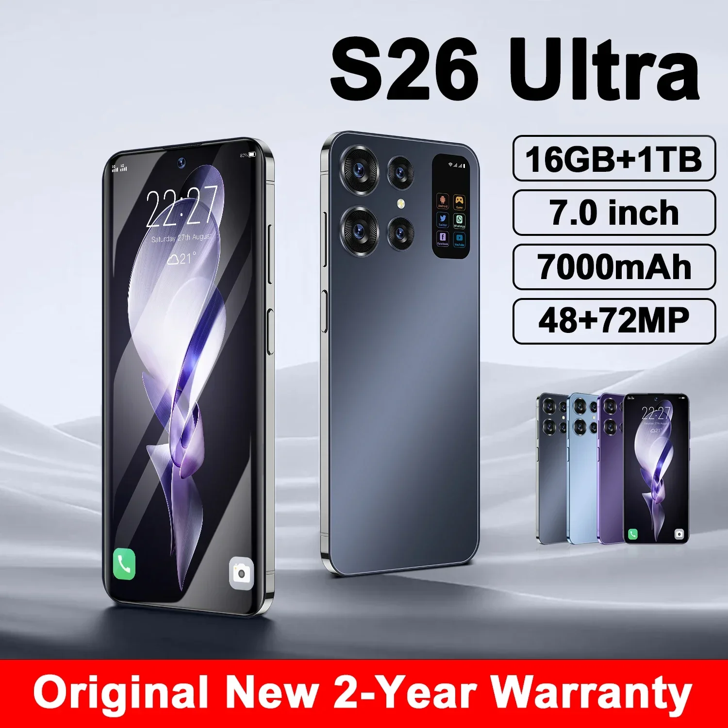 Original smartphone S26 Ultra, mobile 5G, Ndavid, 7.0HD screen, 16G+1T, 7000mAh, Android 13, mobile, tourist, SIM card face