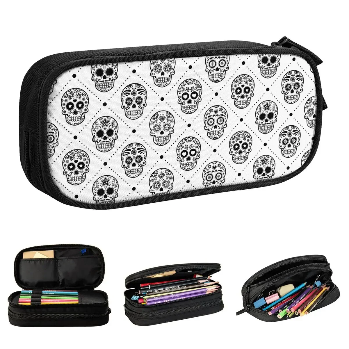 

Sugar Skull Day Of The Dead Pencil Cases Cute Halloween Mexican Pen Box Bag Girl Boy Big Capacity Office Gift Pencilcases