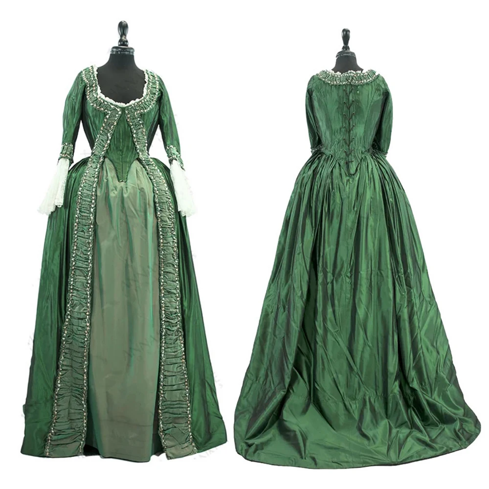 

18th Century Victorian Green Evening Dress Medieval Marie Antoinette Costume Colonial Regency Civil War Tea Party Ball Gown