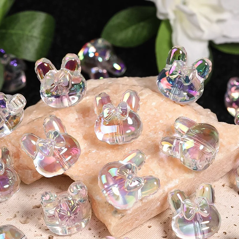 Dazzling bow rabbit beads 40pcs/lot acrylic rabbit ear vertical hole beads diy keychain accessories
