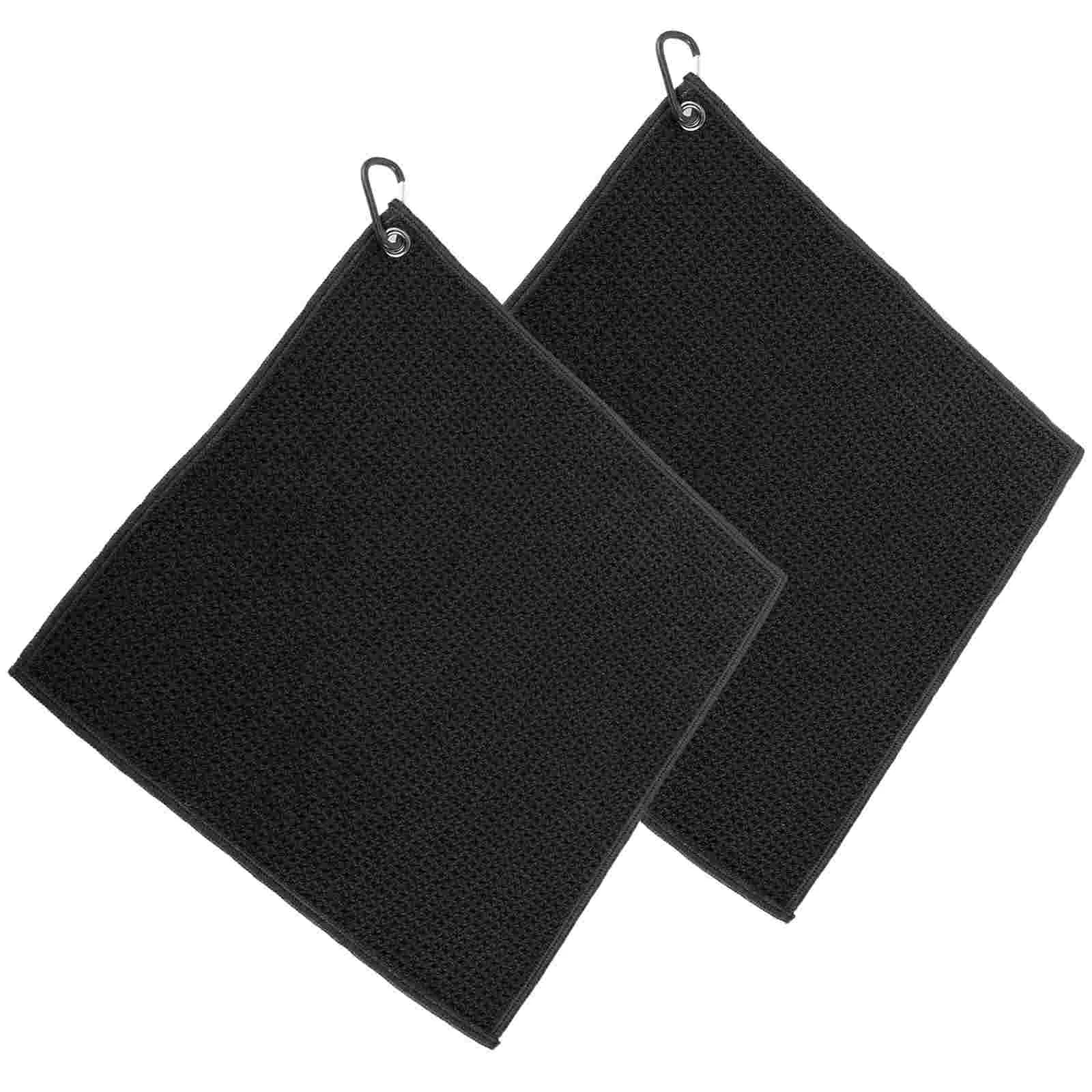 2 Pcs Black Microfiber Towel Golf Golfing Towels Multi-directional Golfs Ball Cleaners Accessory Cleaning Cloth Wet Man