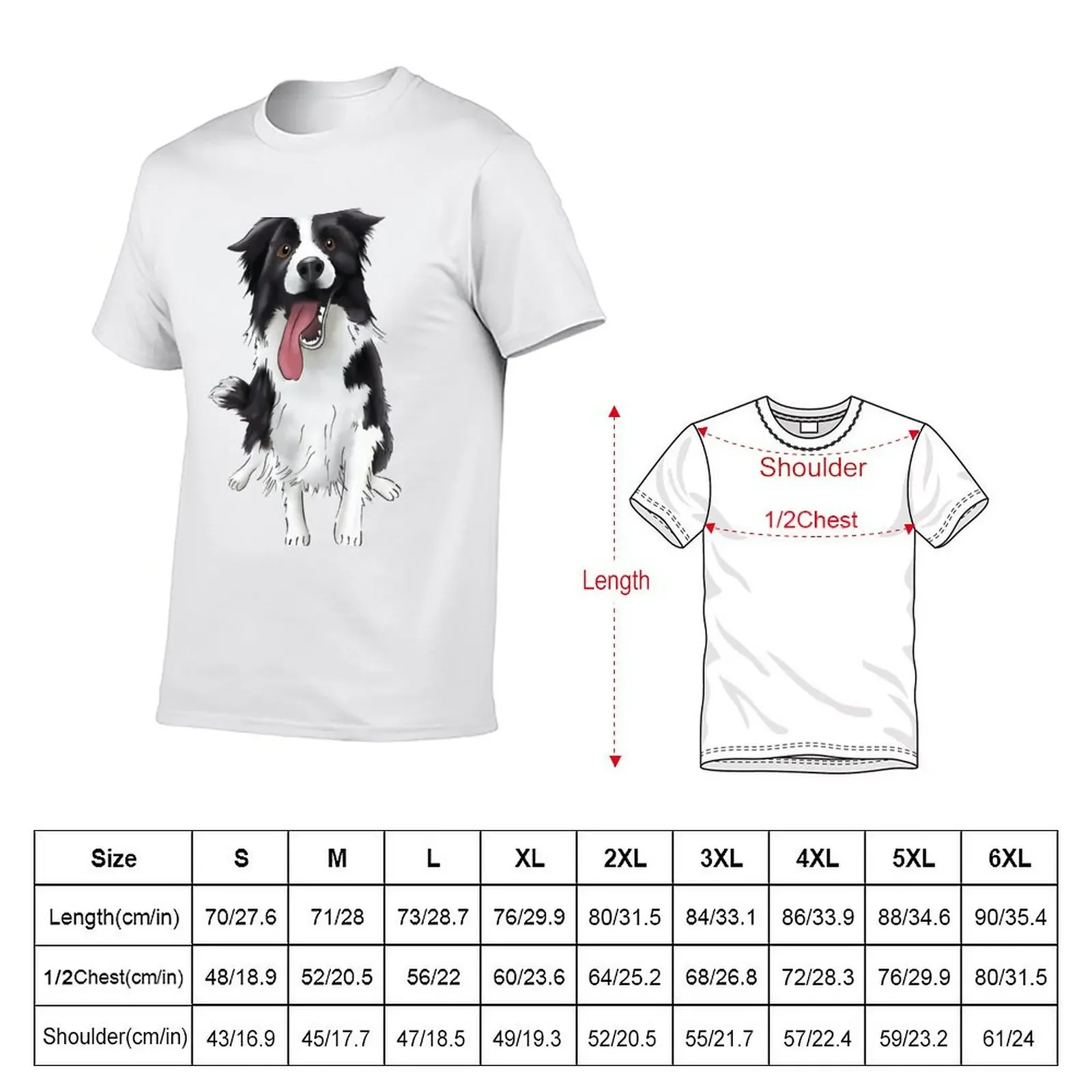 Cute Smiling Black and White Border Collie Drawing | For Boarder Collie Owners | For Dog Lovers T-Shirt