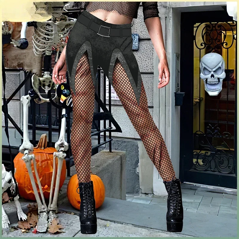 Pantaloni da donna con stampa di Halloween 2024 pantaloni da Yoga a righe con testa di zucca autunno Leggings Party Club Streetwear