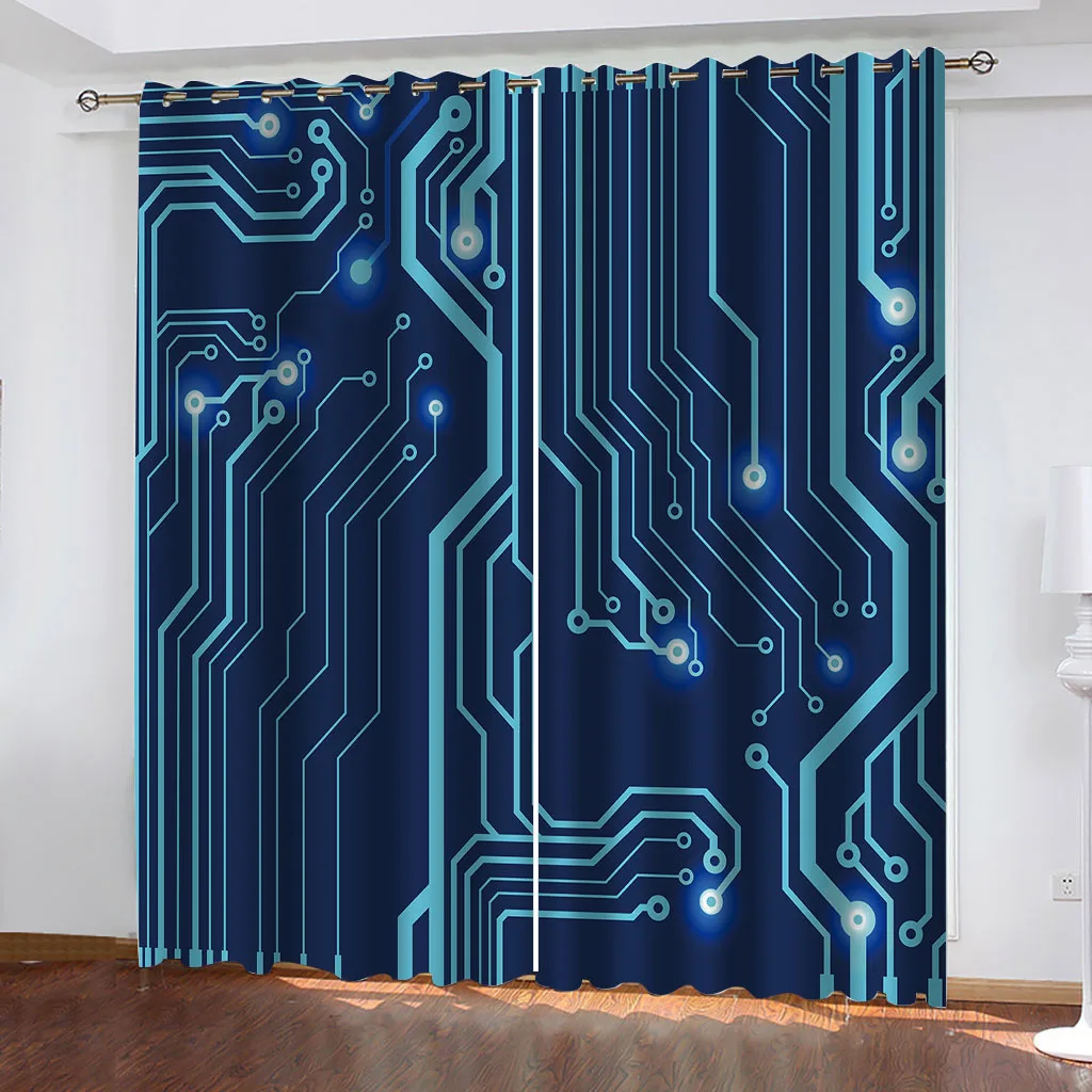 HUANZHUANG Home Interior Curtains Creative technology lines Curtain 3D Print Bedroom Living Room Window Blackout Partition Style