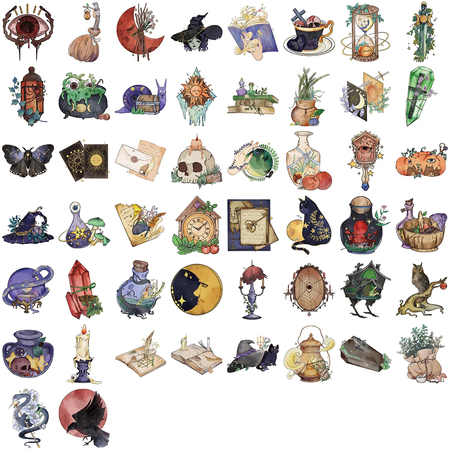 Set di adesivi impermeabili da strega gotica da 50 pezzi per riviste, scrapbooking, artigianato fai da te, laptop, custodie per telefoni