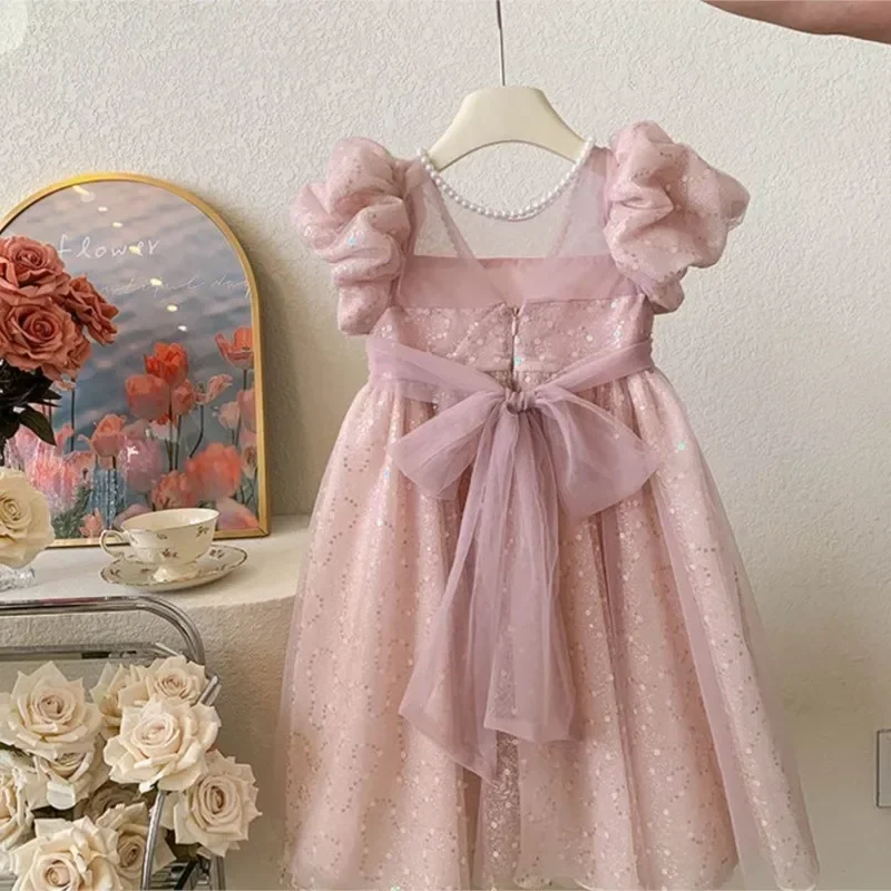 Vestido de moda para bebé, Vestido de fiesta, desfile, cumpleaños, Navidad, ropa de bebé de 1 a 12 años, Vestido tutú de princesa con lentejuelas, manga corta abombada