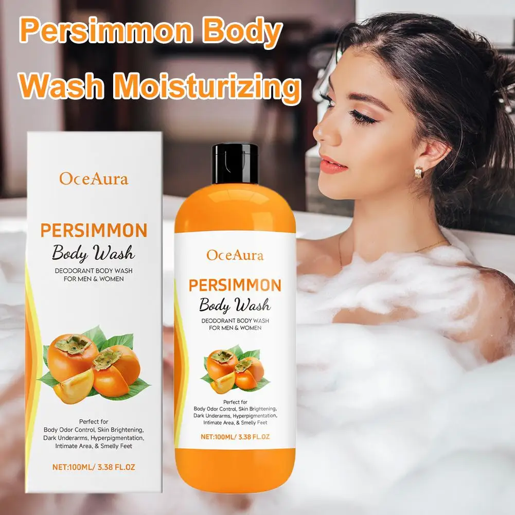 100ML 1/3PCS Persimmon Body Wash Moisturizing Skin Cleaning Smooth Soft Body Odor Remover Bath Products Exfoliating Shower Gel