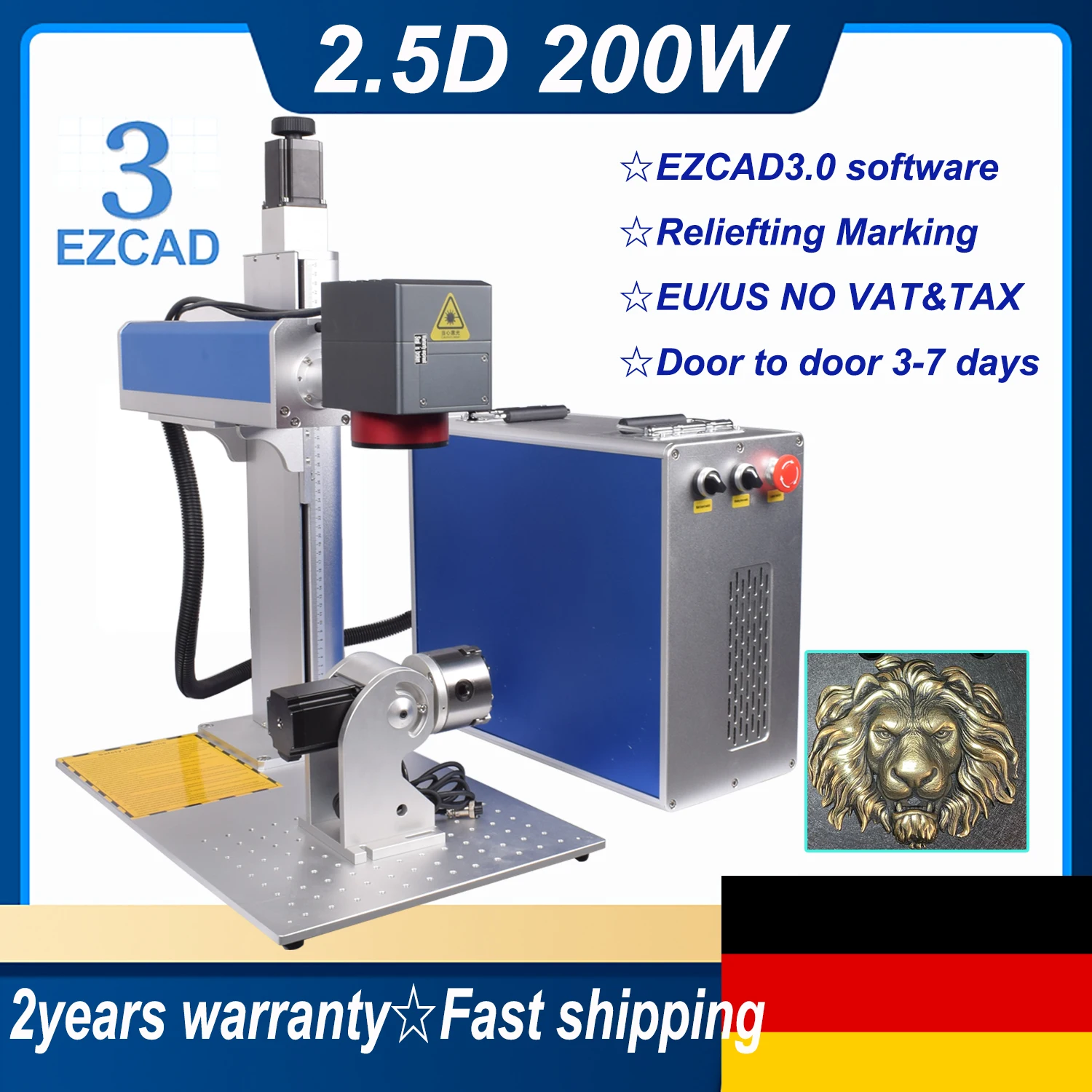 2.5D JPT MOPA 200W Fiber Laser Engraver EZCAD3 Relief engraving Marking Machine for metal Jewelry cutting