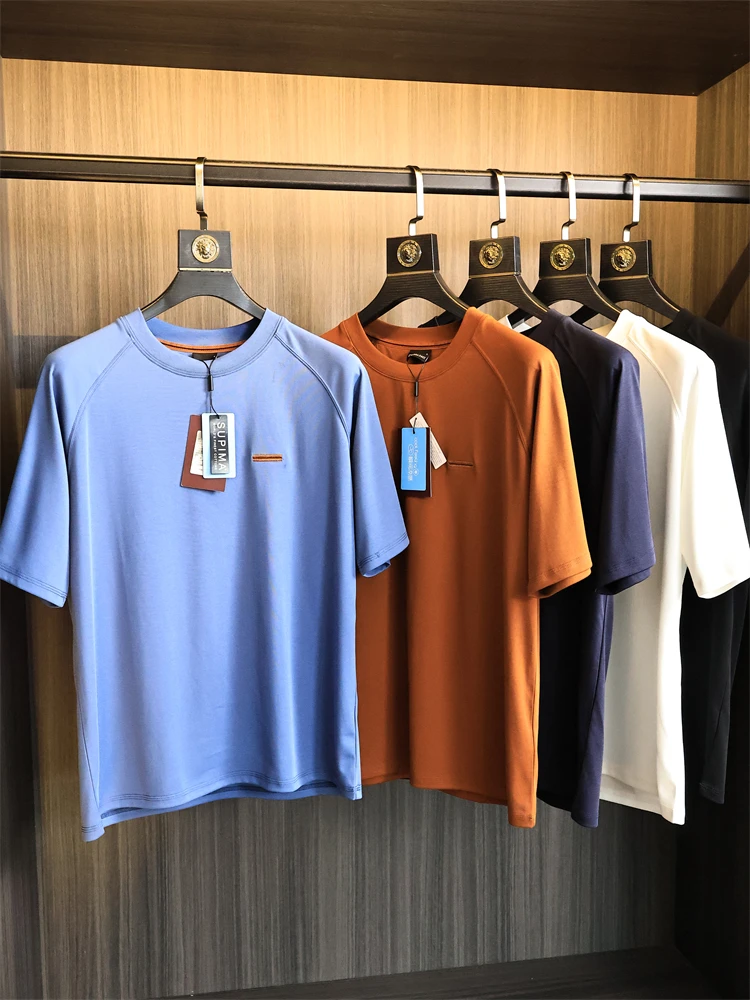 Camiseta de Manga Corta con Cuello Redondo para Hombre, de Algodón PIMA de Lujo, Verano, Moda Urbana, Corte Estándar, Transpi...