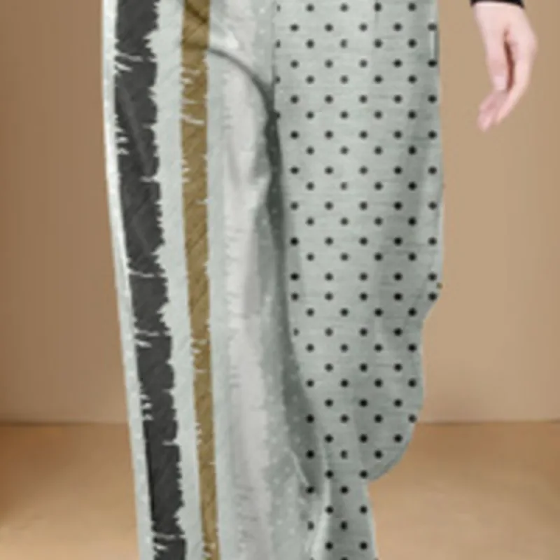 

Ele Polka Dot Print Casual Pants Women's High Waist Wide Leg Pants Dra Feel Autumn New Arrival Ladies Faion Bot