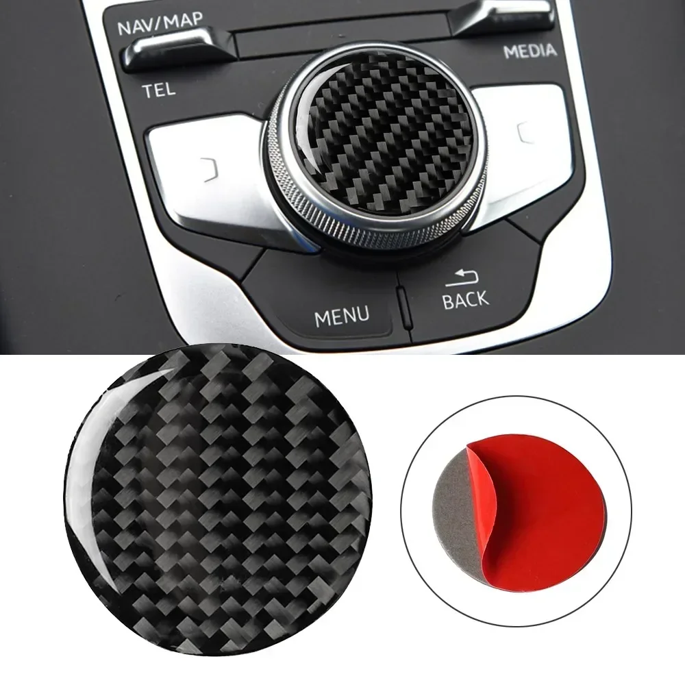 Carbon Fiber Central Control Multimedia Knob Decals Cover Trim Stickers For Audi A3 2014-2017 Accessory Car Styling Trim Sticker