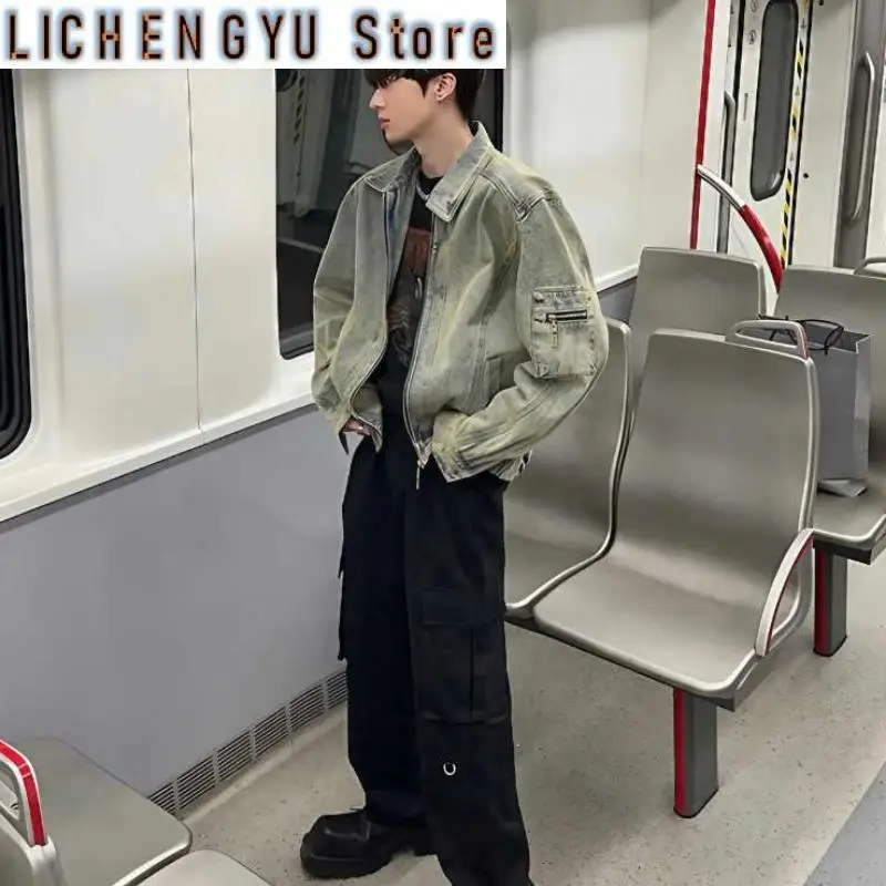 

Men's Jean Jacket Autumn Vintage Washed Casual Denim Jackets Versatile and Fashion Korea Style Trendy High Street Outerwear Coat