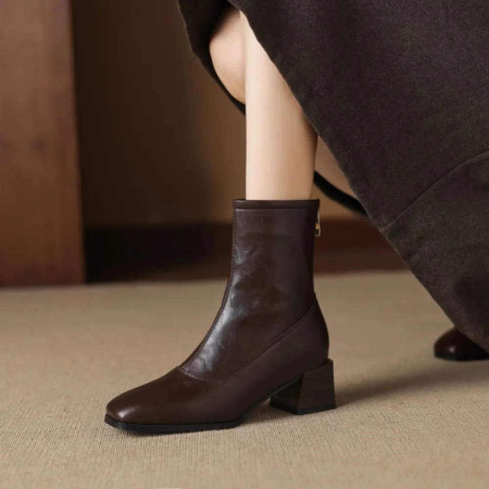 

Autumn Cosy Soft Leather Women Ankle Boots Fashion Thick Heels Party Shoes Modern Short Botas Para Mujer
