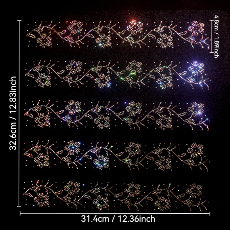 

DIY clothes and clothing accessories with fashionable large fabric stickers, rhinestones, chains and small flowers