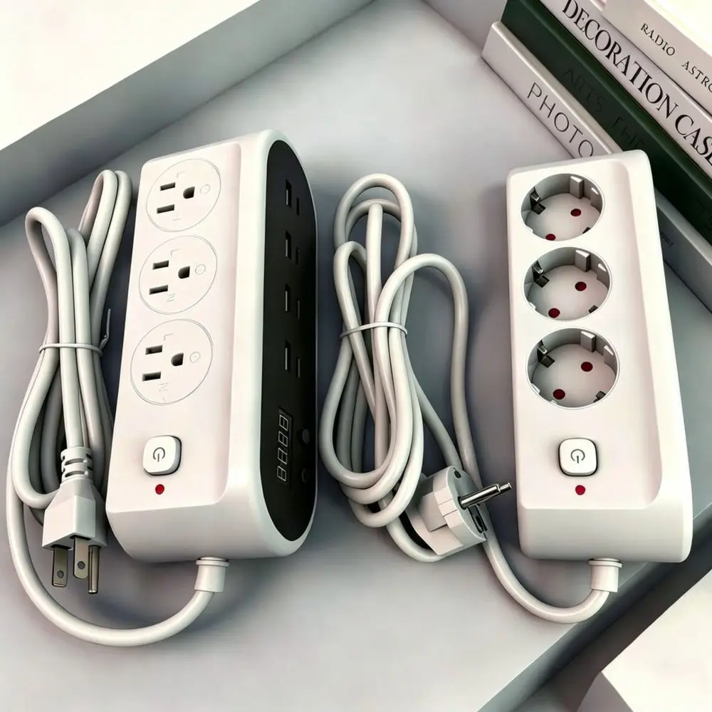 Desktop Power Extension Socket Digital Display And Quad Type C Ports Multi Functional Rapid Charging Power Strip