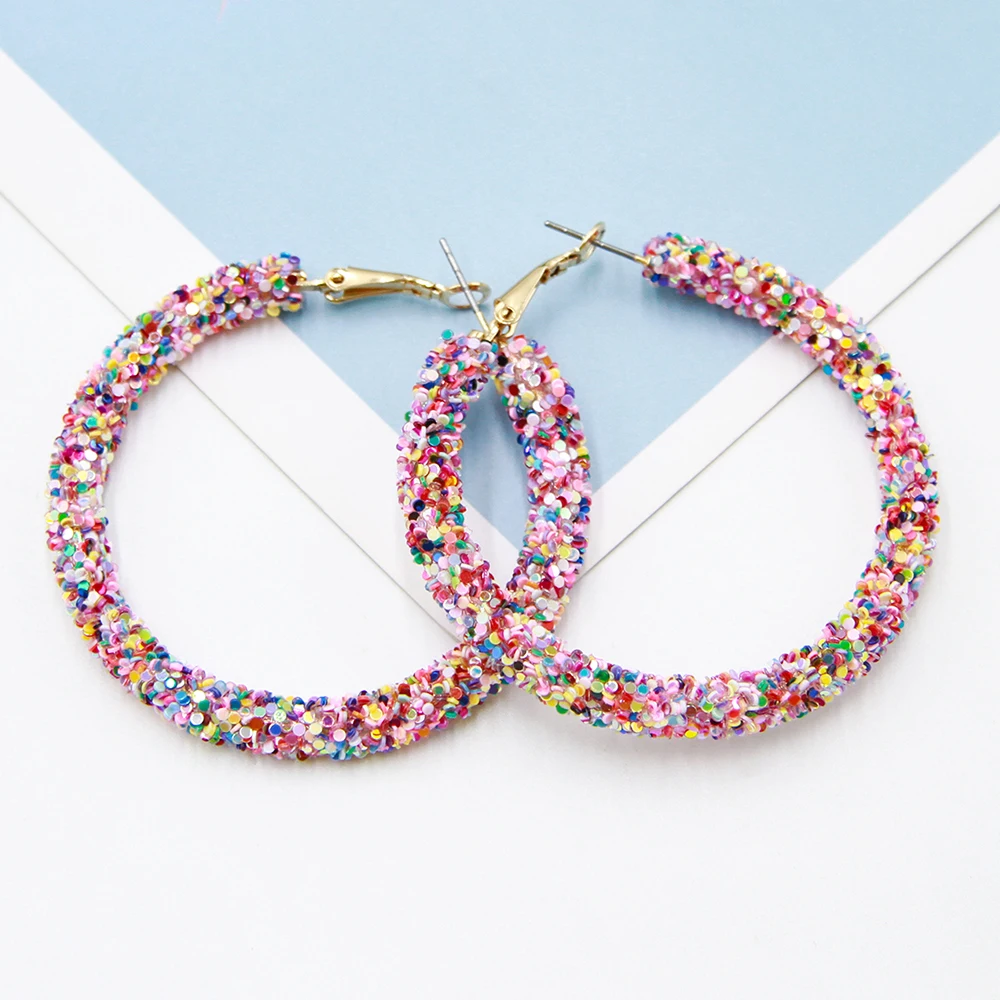 1 Pair 2024 Hot Sale Colorful Pink Hoop Earrings For Women 5cm Large Round Circle Dangle Earrings Party Wedding Women Jewelry
