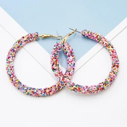 1 Pair 2024 Hot Sale Colorful Pink Hoop Earrings For Women 5cm Large Round Circle Dangle Earrings Party Wedding Women Jewelry