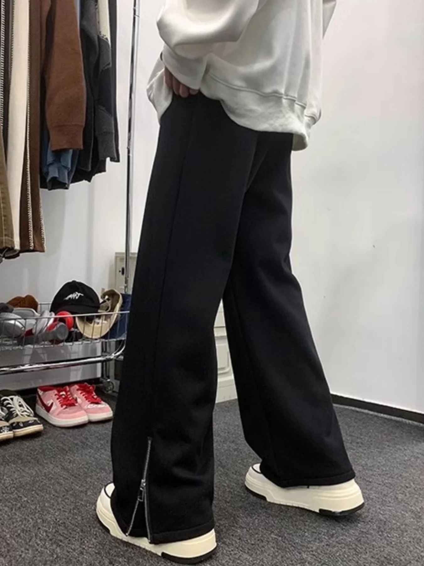 Damskie spodnie dresowe w stylu amerykańskim, nowość na wiosnę i jesień, z wysokim stanem, proste nogawki, cienkie, luźne, codzienne, uniwersalne, szerokie spodnie sportowe.