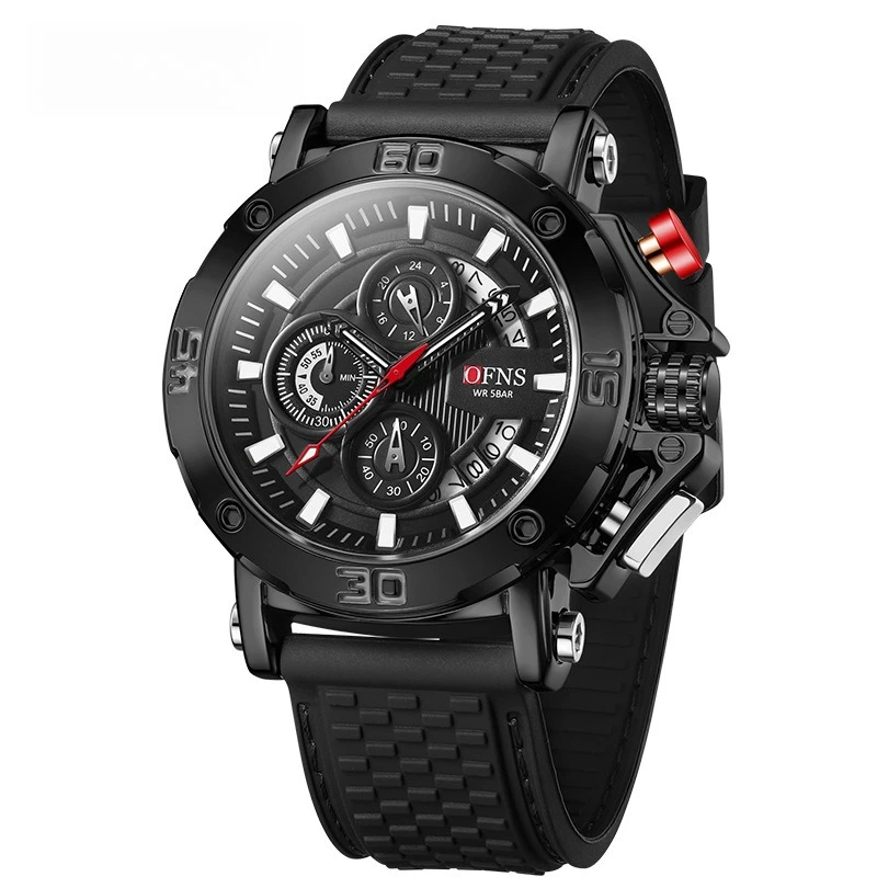 

Кварцевые часы бренда OFNS, популярные мужские кварцевые часы с шестью стрелками и тремя циферблатами, многофункциональные модные часы с календарем