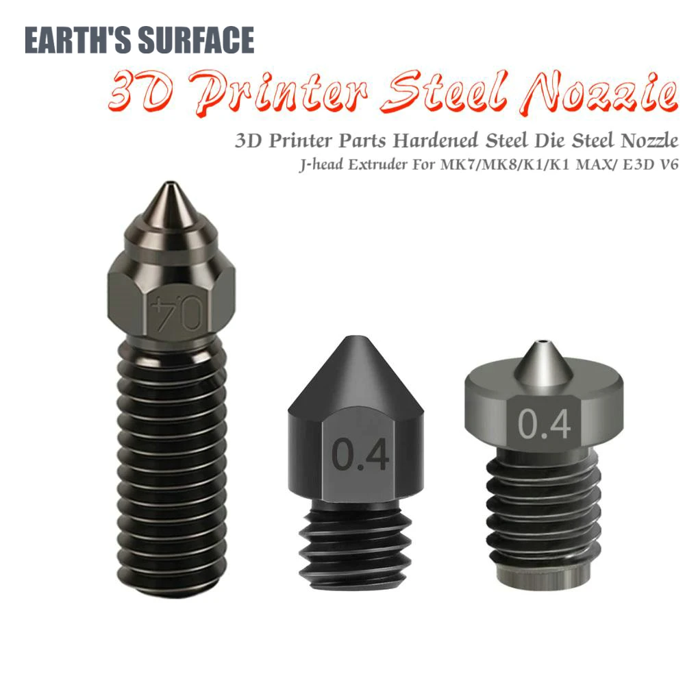 

3D Printer Parts 3/5Pcs MK8/K1/E3D Hardened Steel Nozzles 0.4mm/0.6mm/0.8mm Die Steel Nozzles For MK8/K1/ E3D V6 J-head Extruder