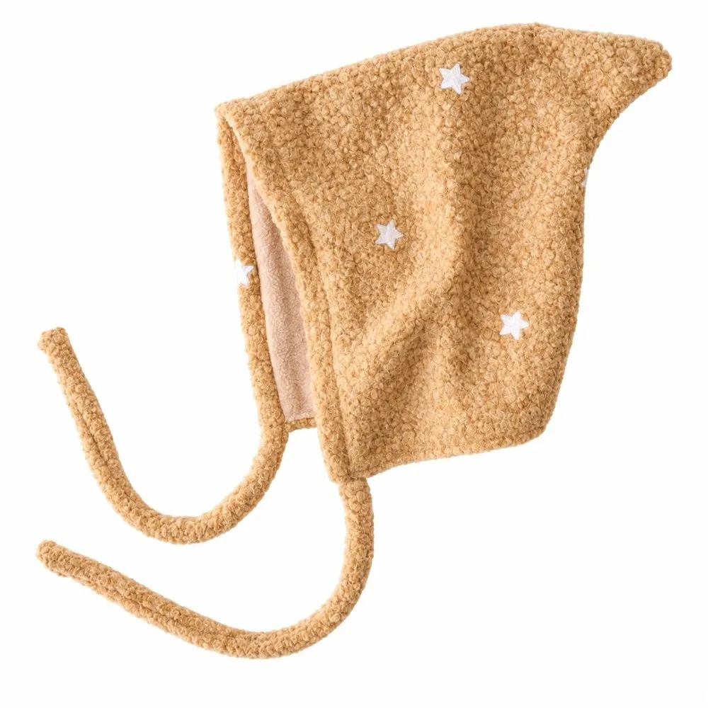 Windproof Winter Warm Hat Star Decoration Ear Protection Thick Knitted Hat Tied Hooded Coral Fleece Fleece Hat