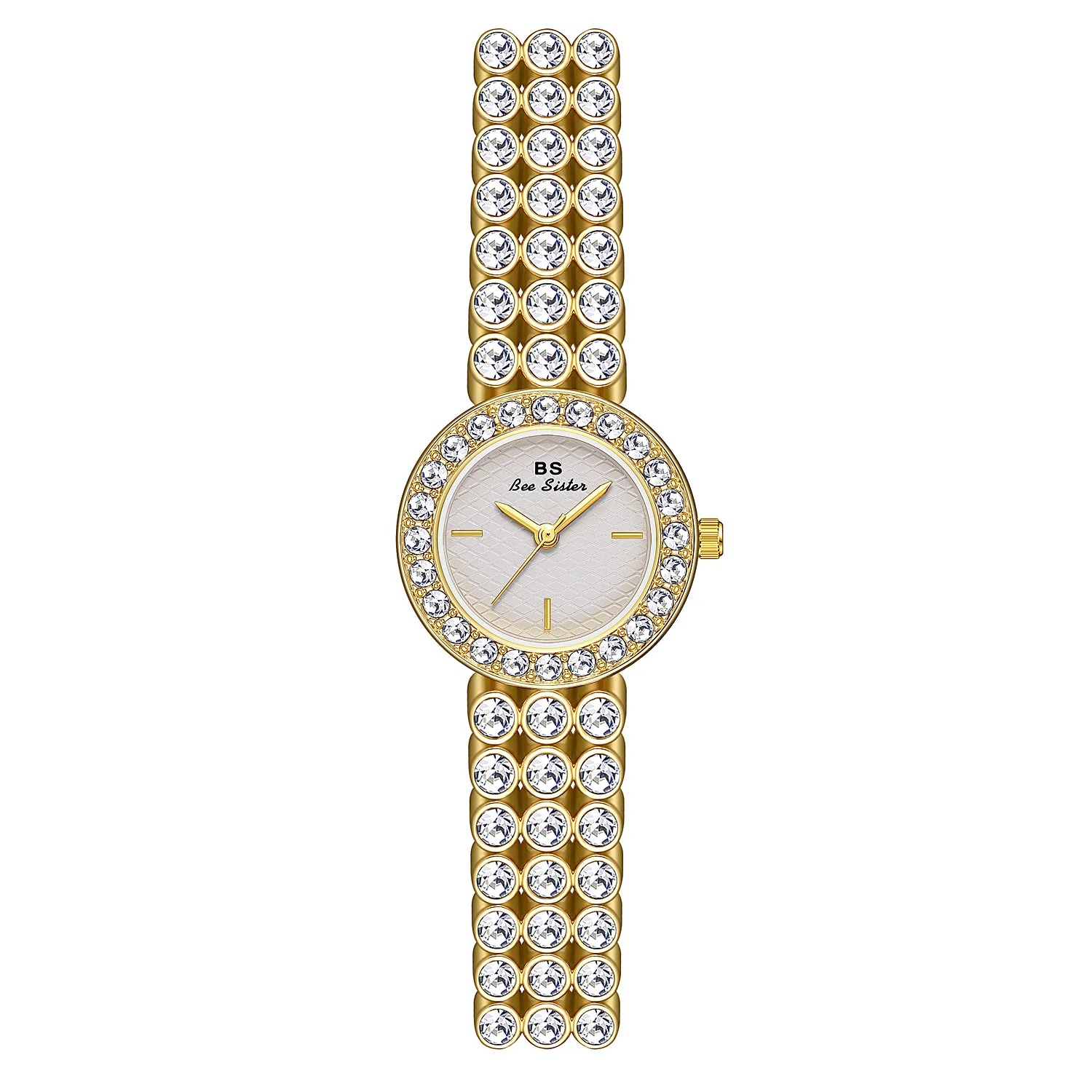 Bs Dameshorloge Nieuwe Diamanten Armband Horloges Mode Luxe Merk Goud Quartz Polshorloge Rvs Klein Horloge Voor Dames