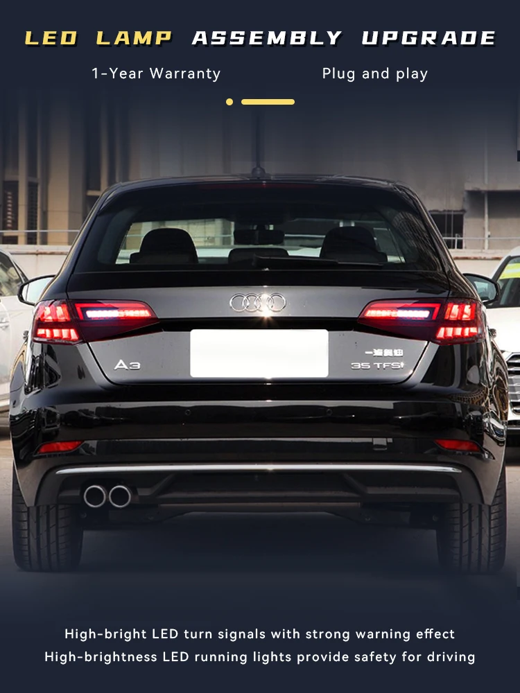 

Автомобильные задние фонари для Audi Sportback A3 2013-2020, светодиодные задние фонари DRL, динамический задний фонарь, указатель поворота, автомобильные инструменты, аксессуары