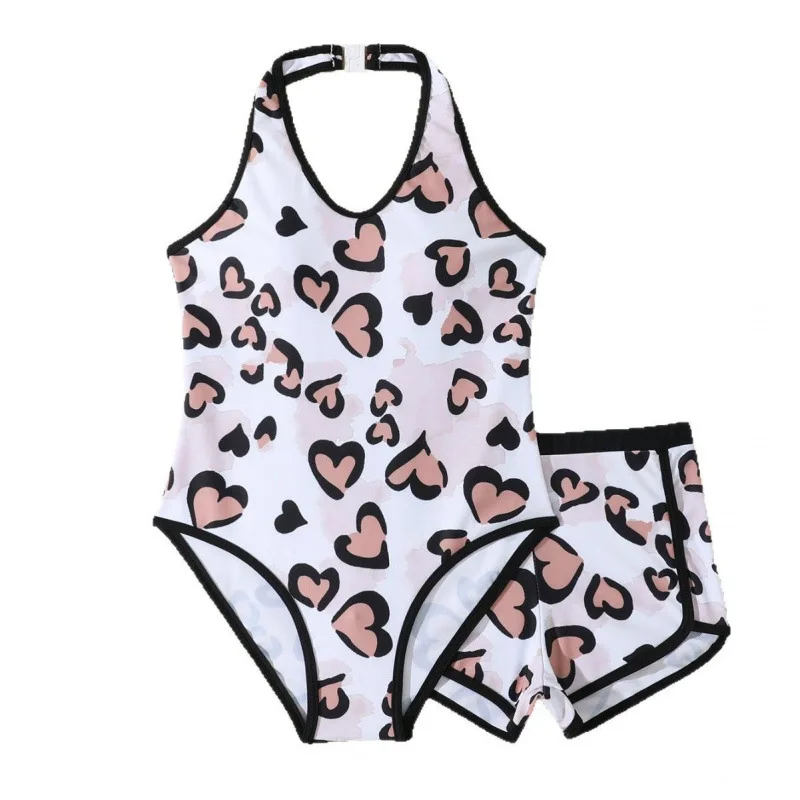 Girls One Piece Swimsuit 7-12 Year Kids Swim Suit Teenage Children's Swimwear 2025 Leopard Bathing Suits with Shorts Bodysuit