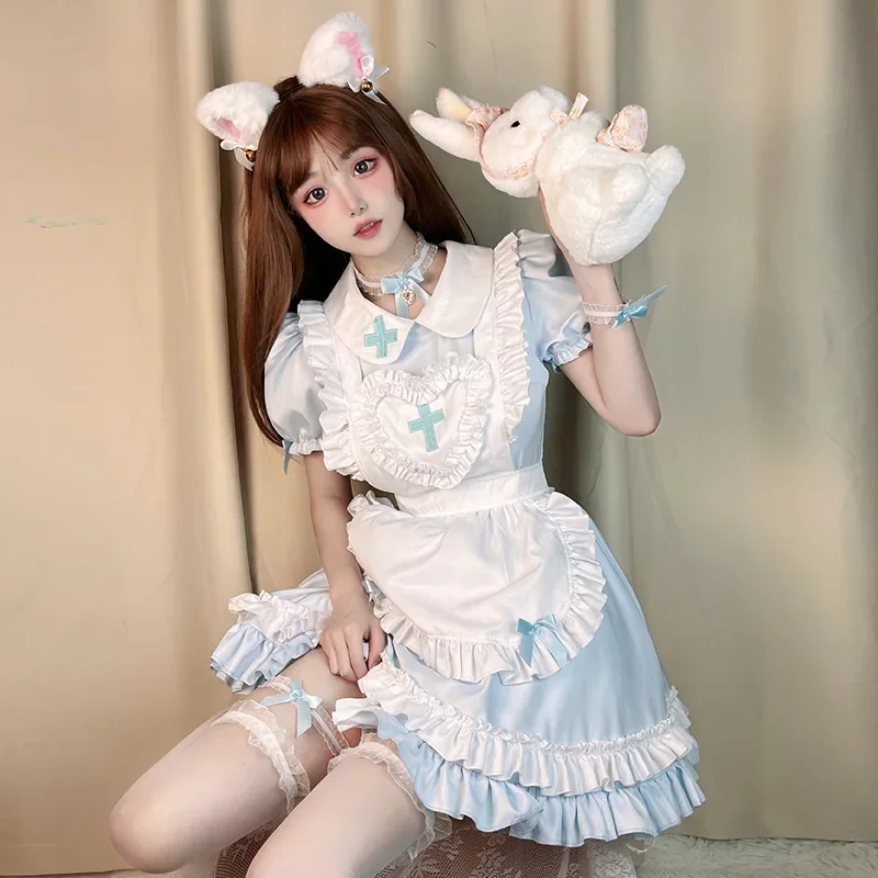 Cosplay Meid Kostuum Anime Cream Sweetheart Outfit Roze Lolita Jurk Schattig Meisje Meid Dragen Uniform Verpleegster Kostuums Met Korte Mouwen D