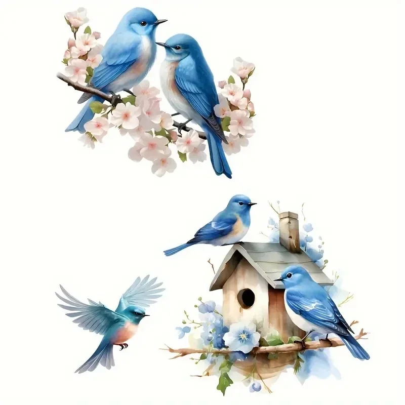 Blauwe Vogelnest Muursticker Verwijderbare Plant Bloemen Badkamer Wc Cover Koelkast Deur Kastdeur Raam Home Decor