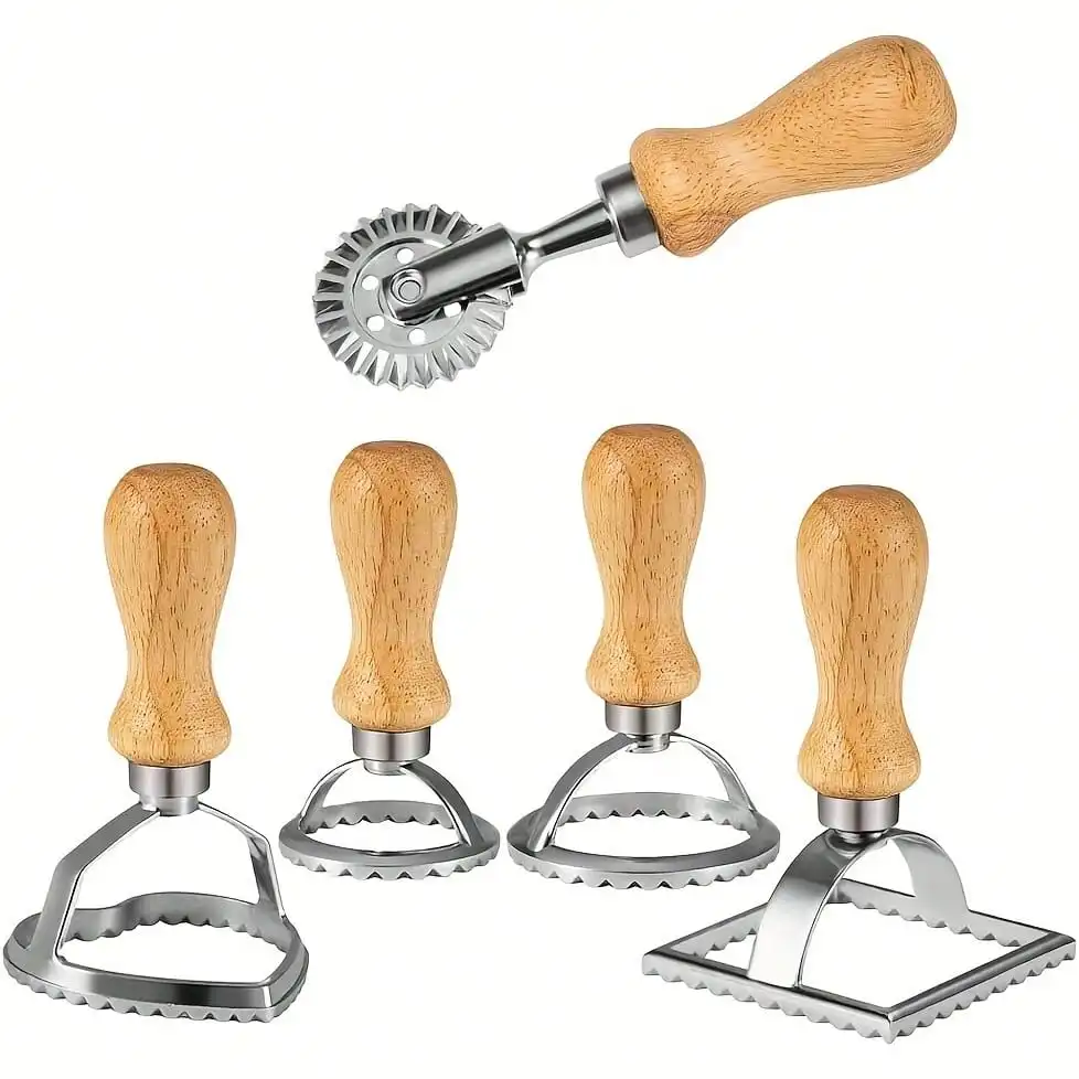 Cortador de Ravioli com Cabo de Madeira, Ferramenta para Fazer Ravioli, Massas, Dumplings, Pierogi, Prensagem de Massa e Biscoitos, Utensílio de Cozinha para Confeitaria