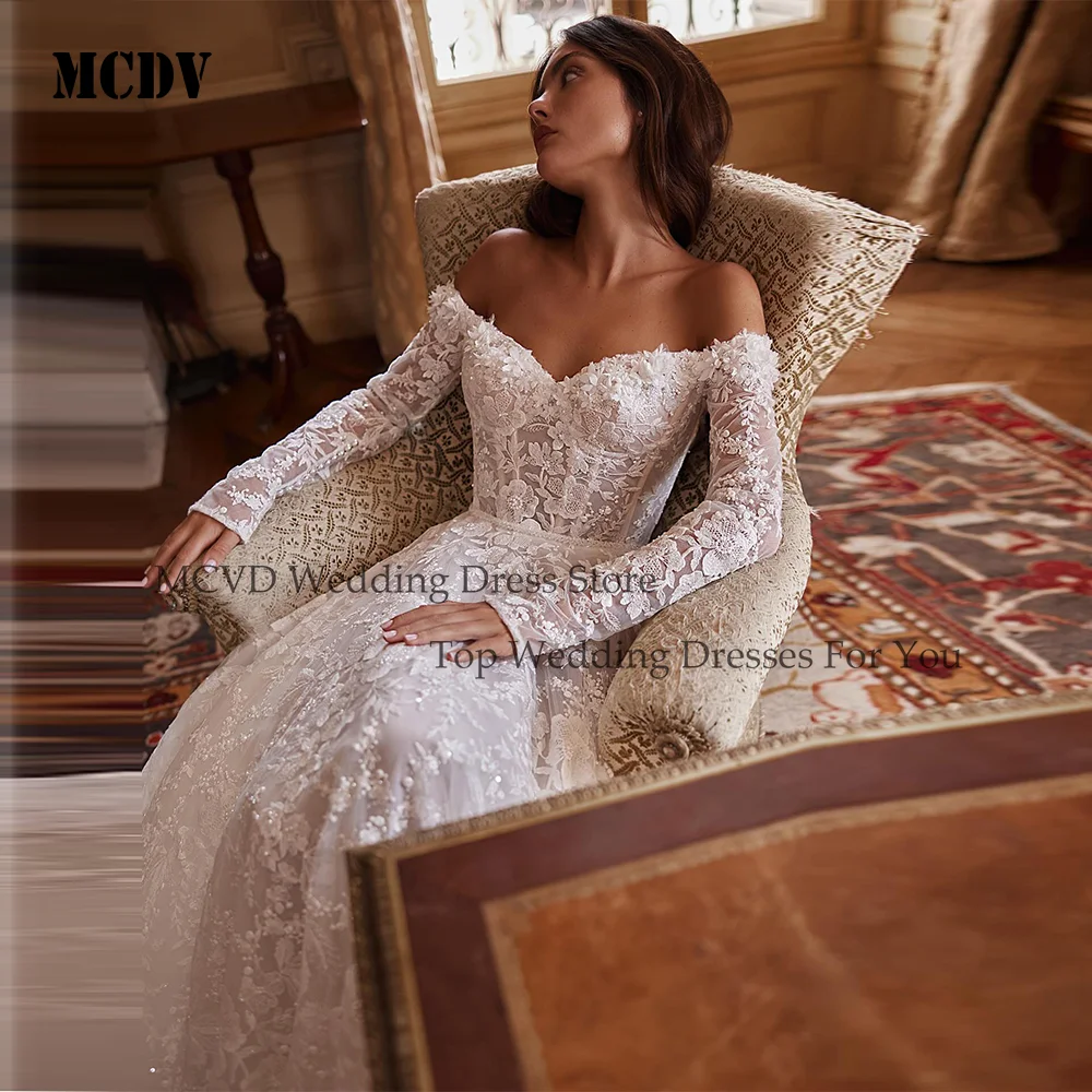 MCDV Luxury Applique Weddings Dresses Bridal Full Sleeve Strapless Lace vestidos de novia 2026 A-Line Bride Gowns Customized