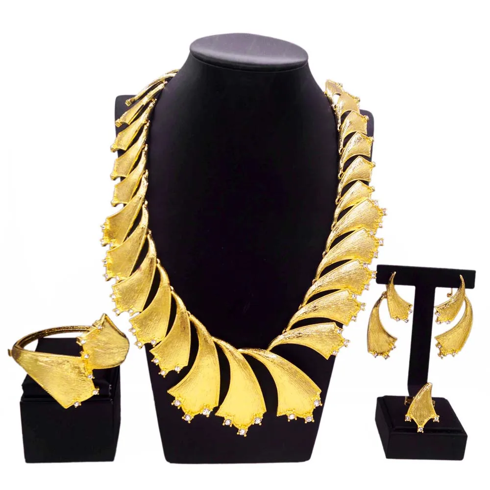 

Newest Gold Silver Color Women's 4Pcs System Jewelry Set Luxury Earrings Bracelets Rings Necklaces For Party Banquet Hot Sale