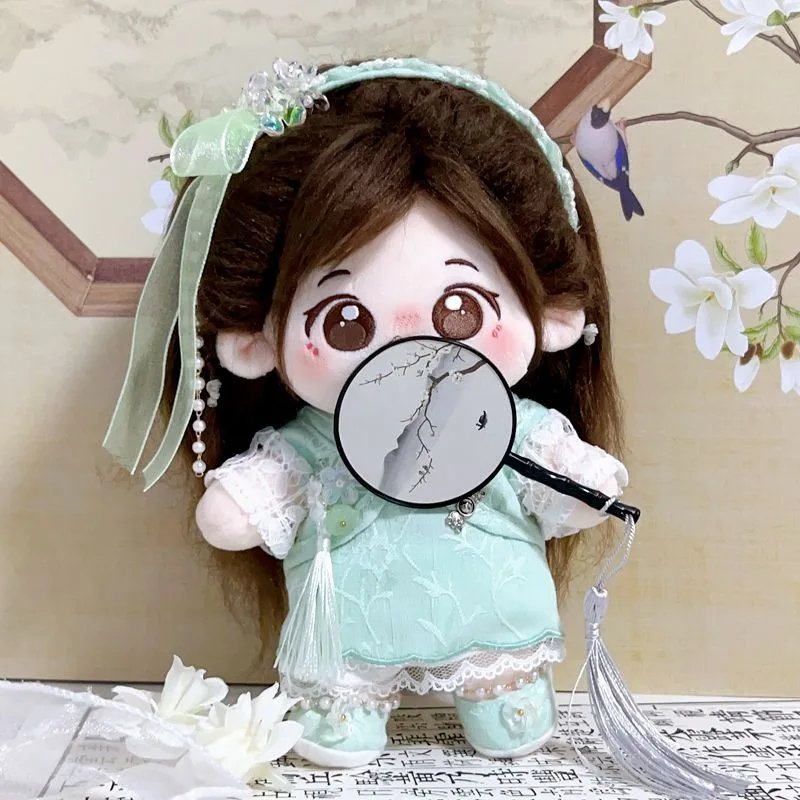 Chinoiserie White Tea Sweet Girl Ancient Style Cheongsam Hanfu Headwear Costume Suit 20cm Plush Cotton Doll Outfit Gift