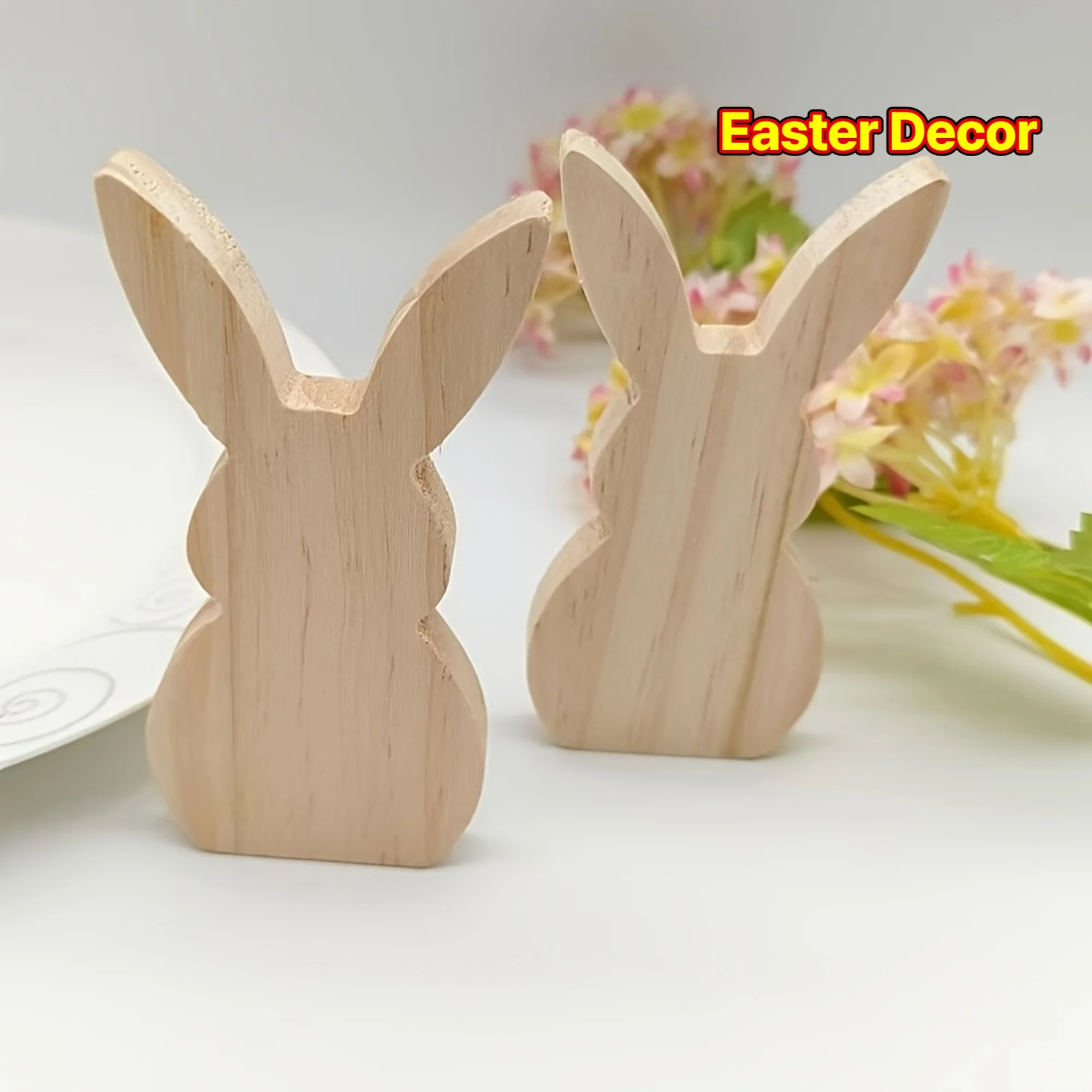 2pcs bunnies ornaments Natural wood bunny suitable for Easter decoration
